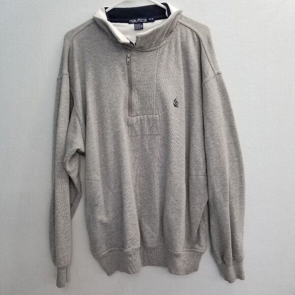 Nautica Sweatshirt Men's Medium Quarter Zip Gray - Picture 3 of 6